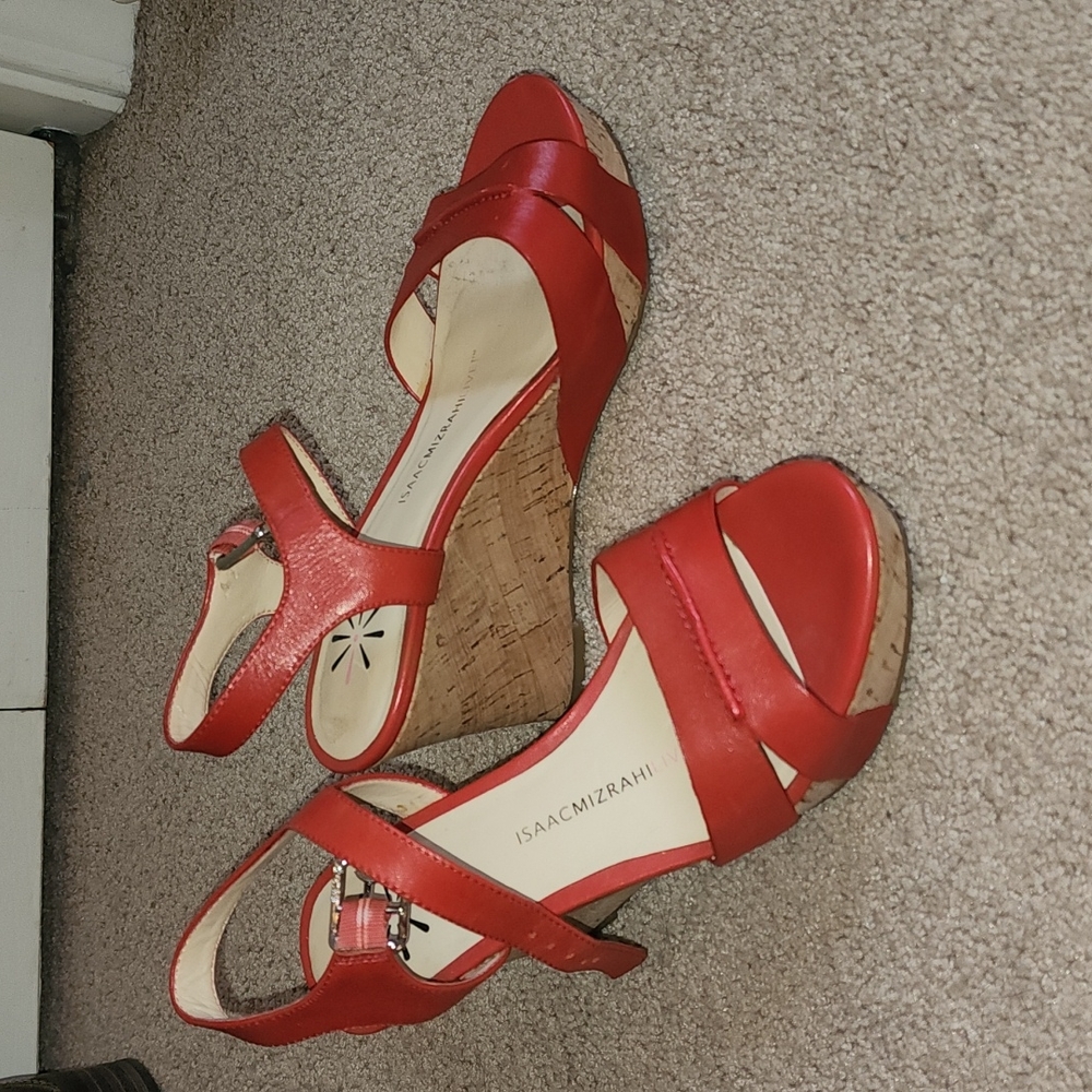 Isaac Mizrahi Live red wedge sandals